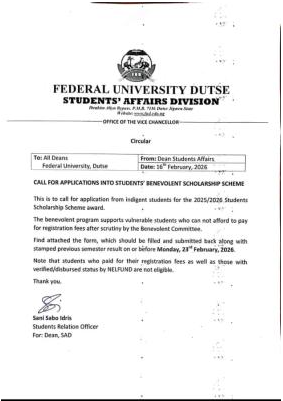 FUDutse Scholarship Scheme