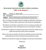Peacock College Jalingo Resumption